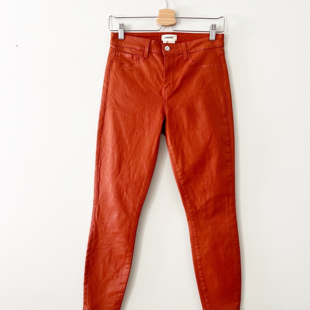 L'agence Margot High Rise Skinny Rust Orange Coated Jean Size 28